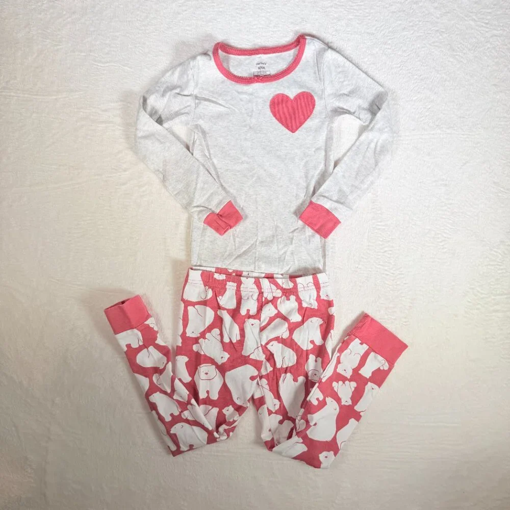 Carter's Girls' 4-Piece Polar Bear Pajama Set 6/6A for Fall & Winter One Fleece - Picture 2 of 13